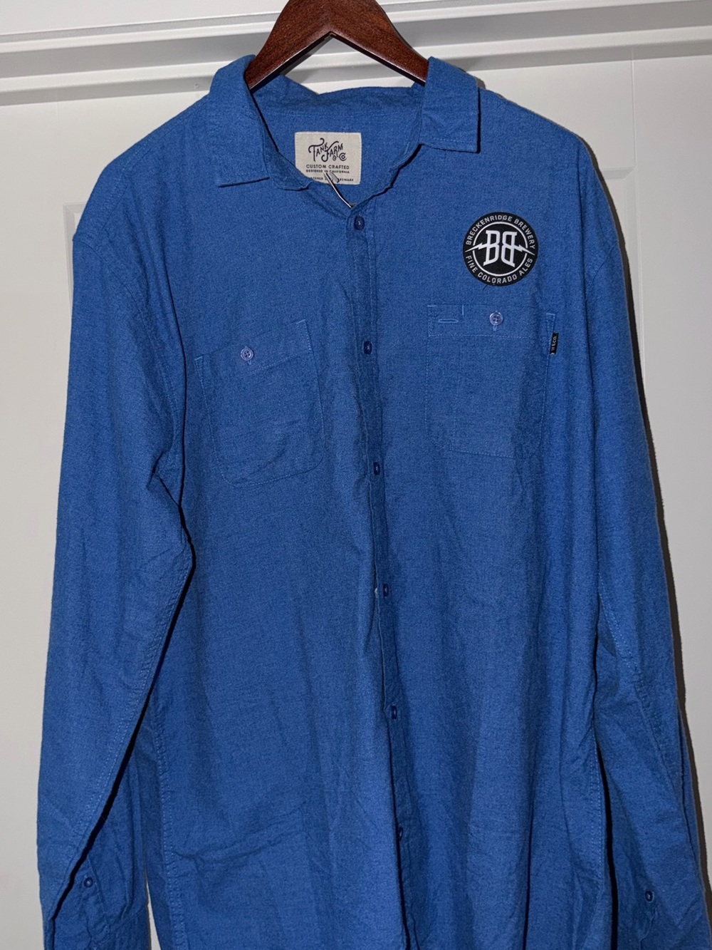 Blue Button-Up Shirt with Chest Patch